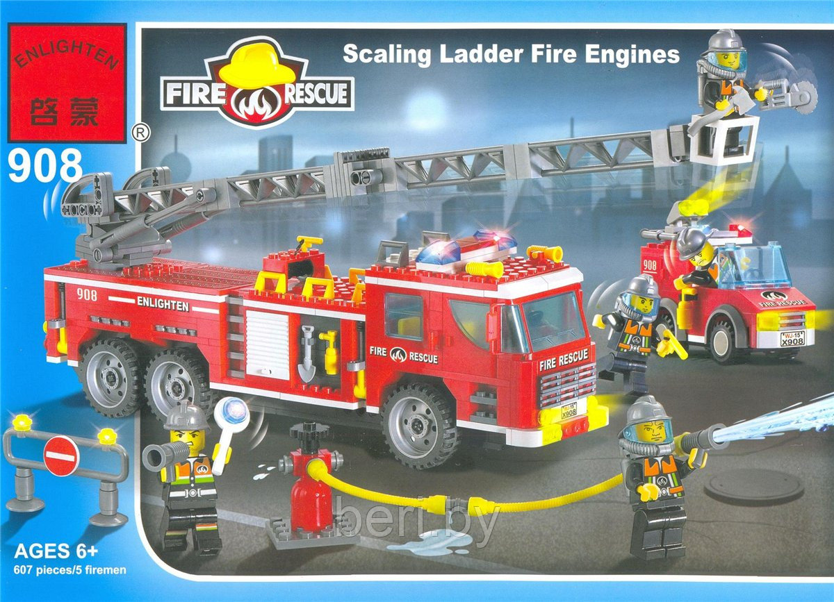 Конструктор Brick (Брик) 908 Пожарная охрана 607 деталей, аналог LEGO
