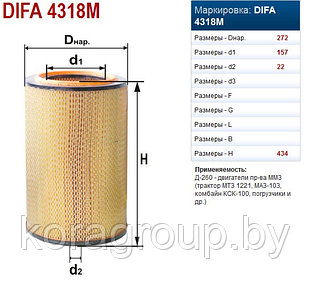Элемент фильтрующий очистки воздуха DIFA 4318M