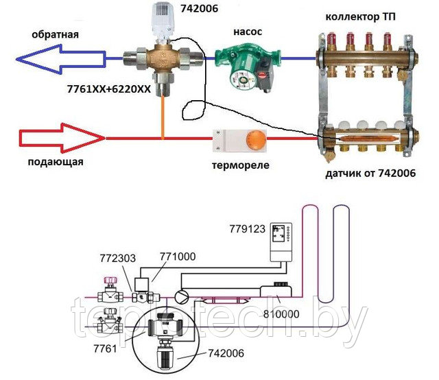 Схема теплого пола, клапан, Herz, 1776101, 1776102, Герц, купить, Минск