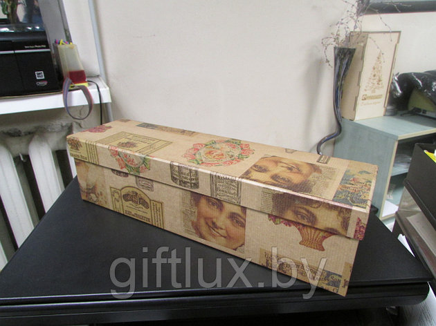 Коробка подарочная  "Винтаж" 9*9*33 см (под бутылку), фото 2