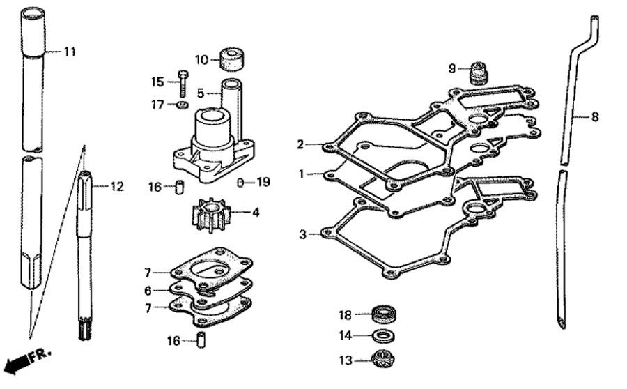 Прокладка корпуса редуктора Honda BF5, 12515-ZV1-010