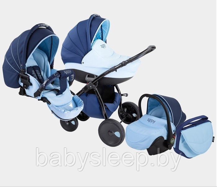 Детская коляска (3 в1) TUTIS Zippy New синий/светло-голубой. Бесплатная доставка.