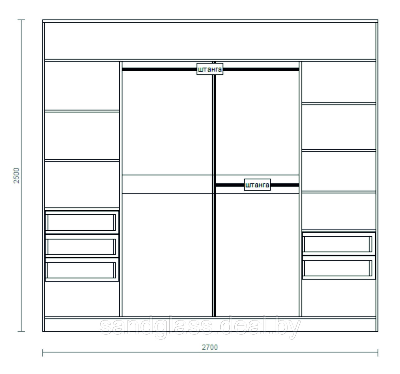 Шкаф-купе 2,7 метра, 4 двери ПЕСКОСТРУЙ, система "Senator" - фото 2 - id-p65754566