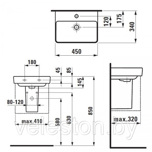 УМЫВАЛЬНИК МИНИ LAUFEN PRO S 450X340 - фото 2 - id-p51280746