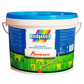 Краска акриловая в/д белая Diamant Комфорт 0,9 л. (1,3 кг.), фото 2