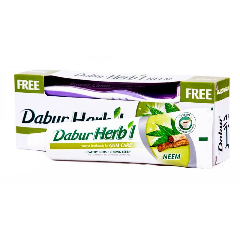 Зубная паста Дабур НИМ (Dabur Herb'l Neem), 150г антибактериальная, без фтора, с зубной щеткой - фото 1 - id-p51490655
