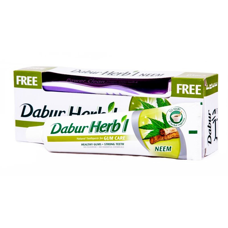 Зубная паста Дабур НИМ (Dabur Herb'l Neem), 150г – антибактериальная, без фтора, с зубной щеткой