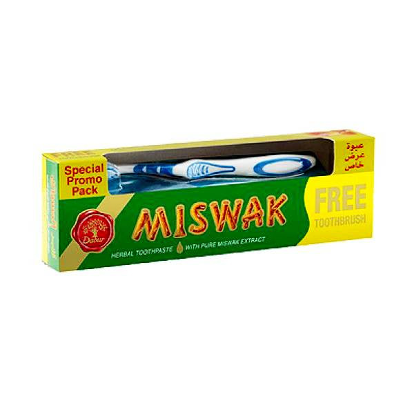 Зубная паста Дабур Мисвак (Dabur Herb'l Miswak), 190г антибактериальная, с зубной щеткой - фото 1 - id-p51490660