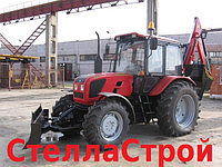 Рытье траншей при помощи экскаватора на базе трактора Беларусь 92П