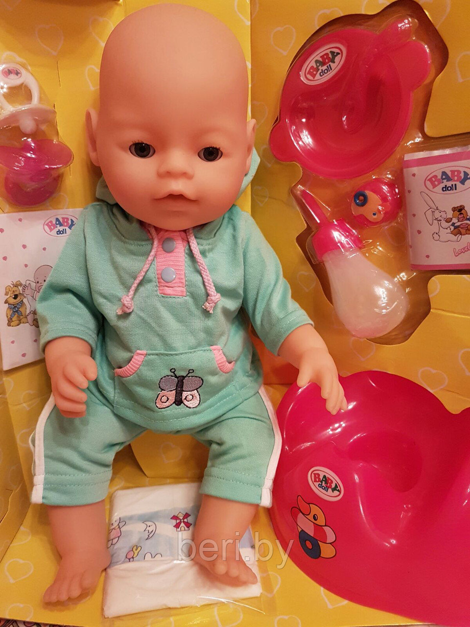 Кукла интерактивная Baby Doll (Бэби Дол) 9 функций, 9 аксессуаров, аналог Беби Борн (Baby Born) 8001 - фото 2 - id-p51899007