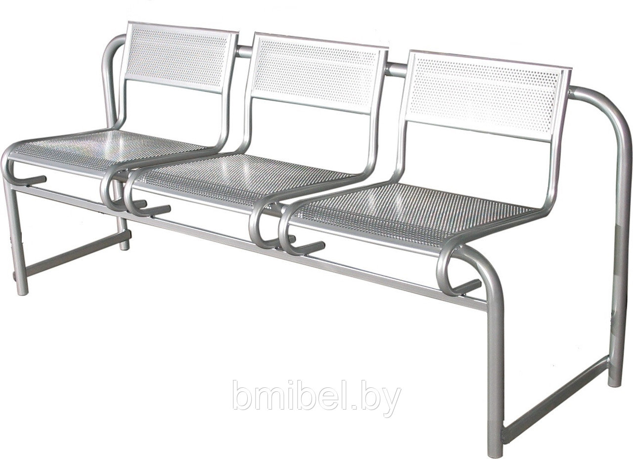Скамейка металлическая перфорированная секционная на 3 сидения - фото 1 - id-p50454413