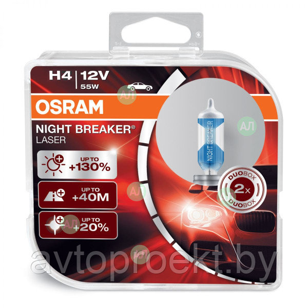 Автолампы H4 Osram Night Breaker Laser +130 % 12v 60/55w - фото 1 - id-p52062313