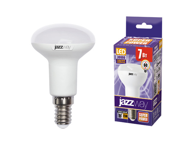 Лампа светодиодная R50 7 Вт POWER 230В E14 5000К JAZZWAY (60 Вт аналог лампы накал., нейтральный белый свет) - фото 1 - id-p52163264