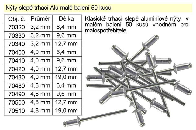 Заклёпки алюминевые 9,6х 4,0 мм 50 штук VOREL 70410, фото 2