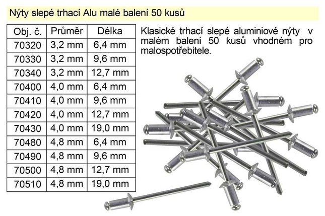 Заклёпки алюминевые  9,6х 4,0 мм 50 штук VOREL 70410, фото 2