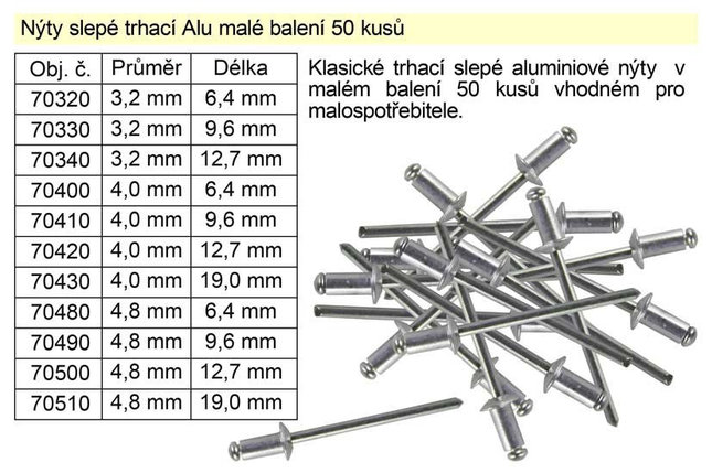 Заклёпки алюминевые 9,6х4,8 мм 50 шт., VOREL 70490, фото 2