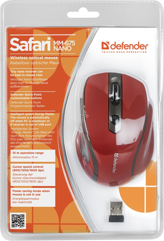 Беспроводная оптическая мышь Defender Safari MM-675 Red, 6 кнопок, 800-1600dpi - фото 4 - id-p52512513