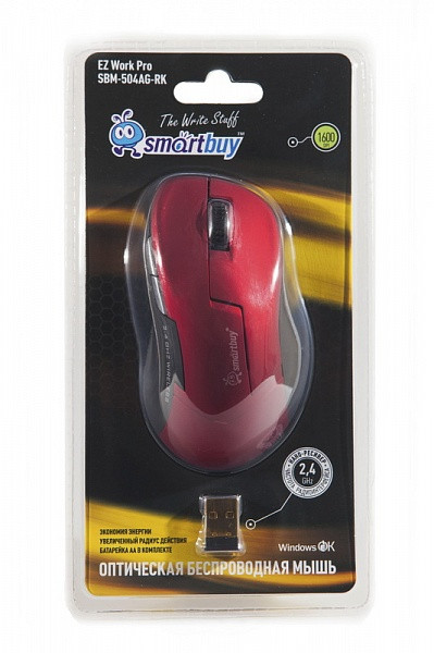 Беспроводная оптическая мышь Smartbuy SBM-504AG-RK, 5 кнопкок, 1600dpi