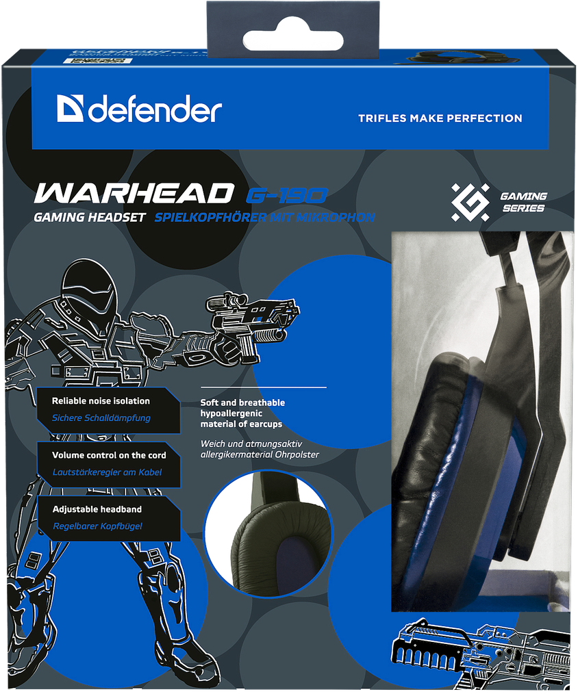 Игровые наушники с микрофоном Defender Warhead G-190 синий + черный, кабель 2,5 м - фото 4 - id-p52515358