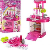 Детская игровая кухня 008-58, электронная кухня, со светом и звуком, в чемоданчике Kitchen Set 008-58, розовая
