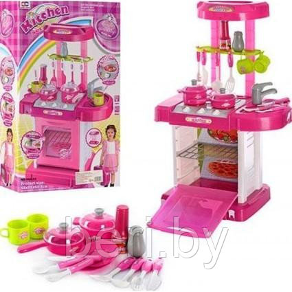 Детская игровая кухня 008-58, электронная кухня, со светом и звуком, в чемоданчике Kitchen Set 008-58, розовая, фото 1