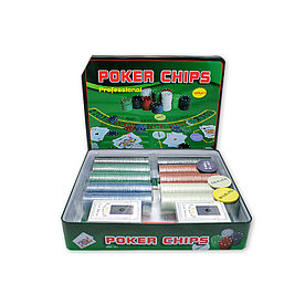 Покерный набор на 500 фишек с номиналом в жестяном боксе