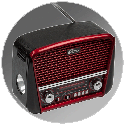 Радиоприёмник Ritmix RPR-050 Red (FM/AM/SW, USB, MicroSD, фонарик, аккумулятор, сеть 220В) - фото 2 - id-p52571257