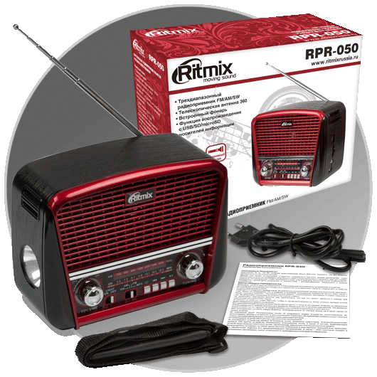 Радиоприёмник Ritmix RPR-050 Red (FM/AM/SW, USB, MicroSD, фонарик, аккумулятор, сеть 220В) - фото 7 - id-p52571257