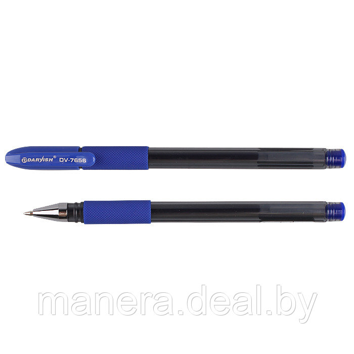 Ручка гелевая синяя с резиновым держателем 