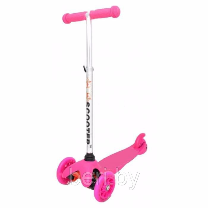 Самокат трехколесный21 st scooter mini регулируемая ручка, светящиеся колеса розовый - фото 1 - id-p53040124