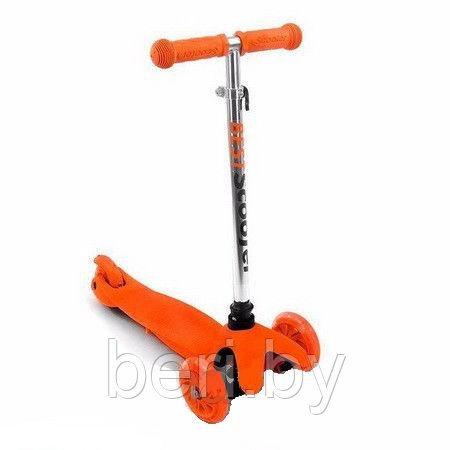 Самокат трехколесный 21 st scooter mini регулируемая ручка, светящиеся колеса оранжевый