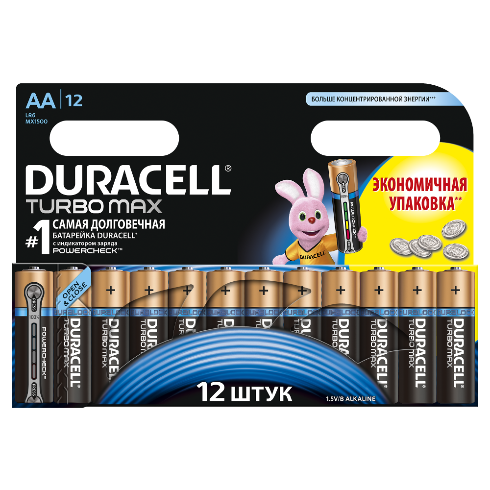 Щелочные батарейки Duracell Turbo Max AA - фото 1 - id-p53131550