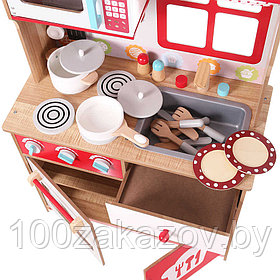 Большая игровая кухня.  Деревянная кухня ECO TOYS. Детская игрушка кухня с посудкой и аксессуарами.