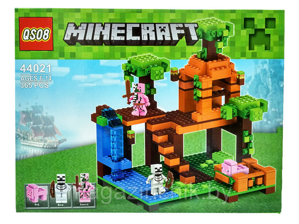 Конструктор Майнкрафт Minecraft Лесная башня 44021, 365 дет., 3 минифигурки, аналог Лего