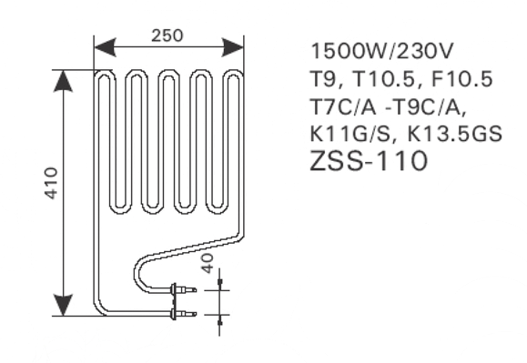 ТЭН Harvia ZSS-110 1500 Вт для Legend PO11, Senator T9, T10.5, Senator Combi T7C(A), T9C(A), Elegance - фото 2 - id-p53797108