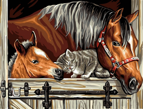Картина по номерам Котёнок в конюшне 30х40 см