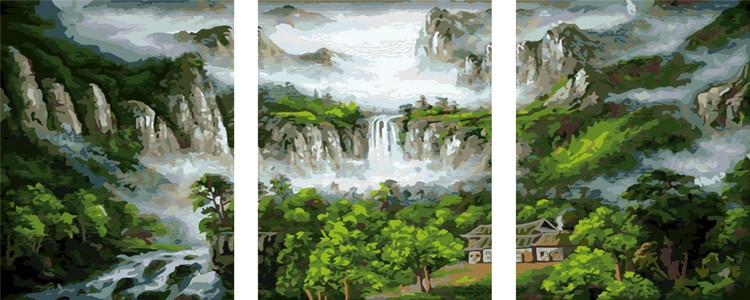 Картина по номерам Горный водопад (PC34050004) триптих 50х150 см
