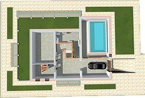 Планировка двухэтажного дома с бассейном цоколь