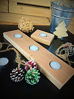 Подсвечник из натурального дерева на Новый год, сувениры (дуб, береза, сосна, липа и др), свечка в подарок