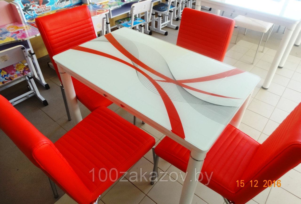 Стеклянный  обеденный   стол 100*60. Кухонный   стол с рисунком А62-106 