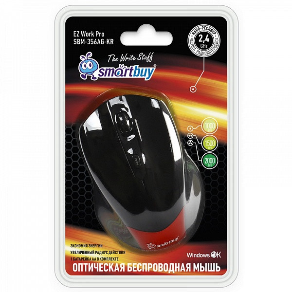 Беспроводная оптическая мышь Smartbuy SBM-356AG-KR, 4 кнопки, 1000-2000dpi