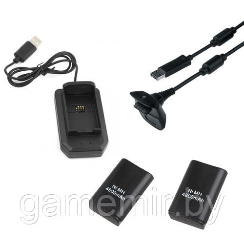 Зарядное устройство XBOX 360 5in1: 2 аккумулятора NI-Mh 4800mAH + кабель зарядки + блок зарядки (Копия) - фото 1 - id-p54225960