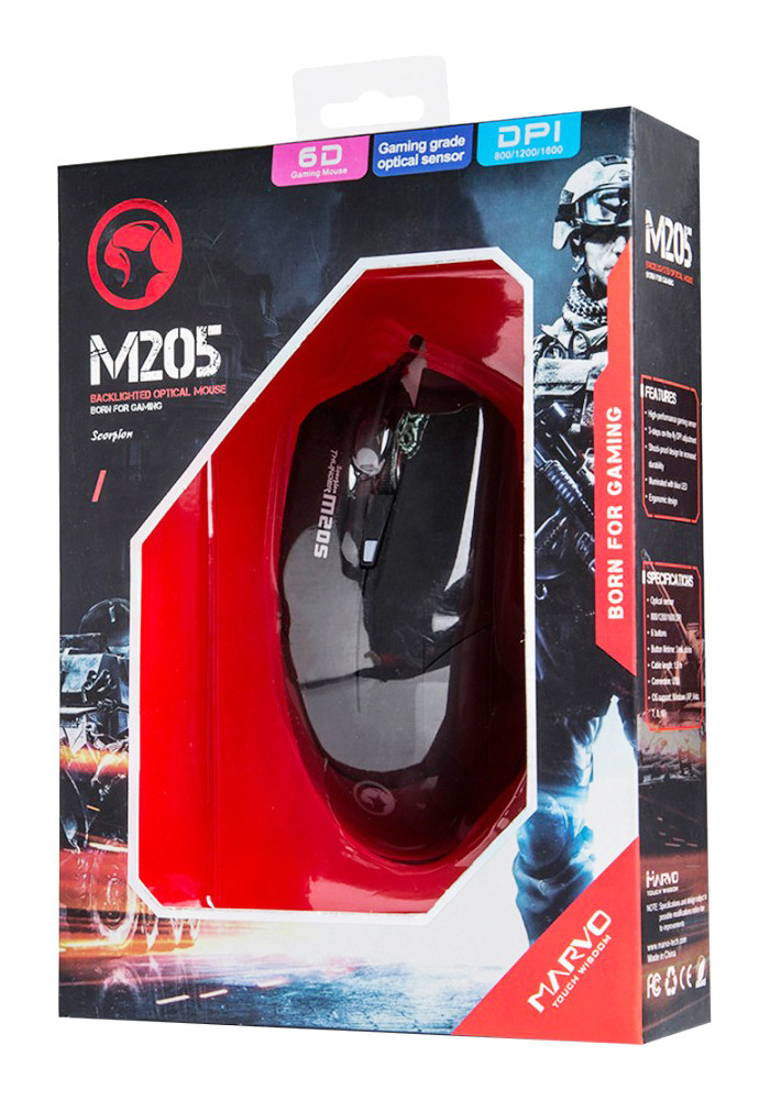 Проводная оптическая игровая мышь Marvo M205 BK, 6 кнопок, 800-2400dpi - фото 4 - id-p54285924