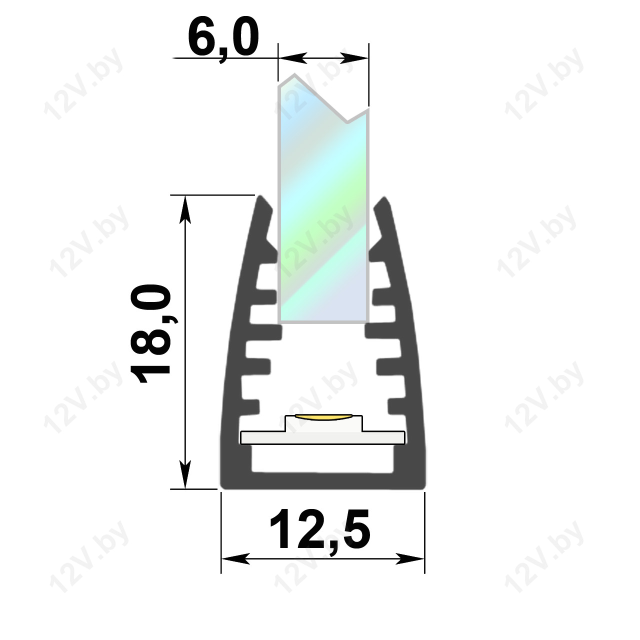 Алюминиевый профиль PA-1218 Glass накладной для подсветки стекла и полок 12,5х18х2000mm.[S] - фото 2 - id-p54399852