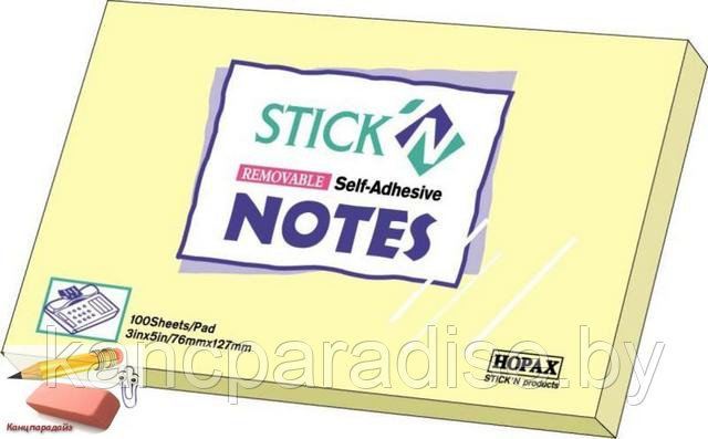 Стикеры Stick notes 76х127 мм., жёлтый, пастель, 100 листов