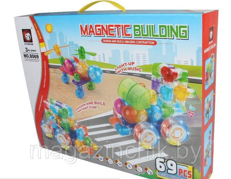 Магнитный объемный конструктор Magnetic blocks 69 деталей, 8069, со светом и звуком - фото 1 - id-p54655937