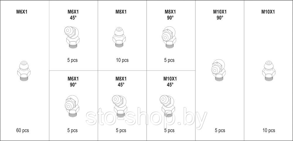 Набор смазочных нипелей 110шт Yato YT-06888 - фото 2 - id-p54721573