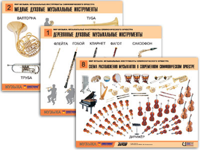 Комплект таблиц "Мир музыки. Инструменты симфонического оркестра" (8 табл., формат А2, лам.) - фото 1 - id-p54799793