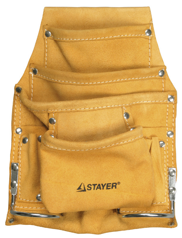 Сумка поясная STAYER "Master" для инструментов, кожаная, 8 карманов, 2 скобы