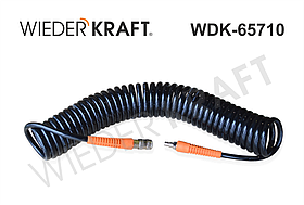 WiederKraft WDK-65710  Шланг пневматический полиуретановый с фитингами БРС. Витой, длина до 10метров, 8*12мм